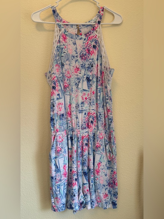 Lilly Pulitzer Pants - Lilly Pulitzer Lala Romper Sea to Shining Sea Fireworks Sailboats Pockets L